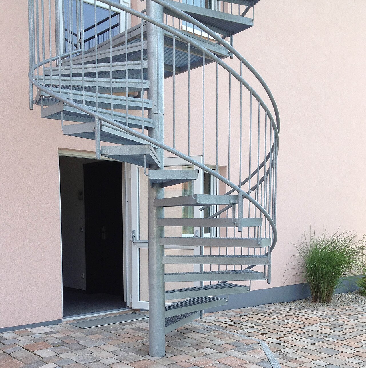 A hot-dip galvanized steel spiral staircase