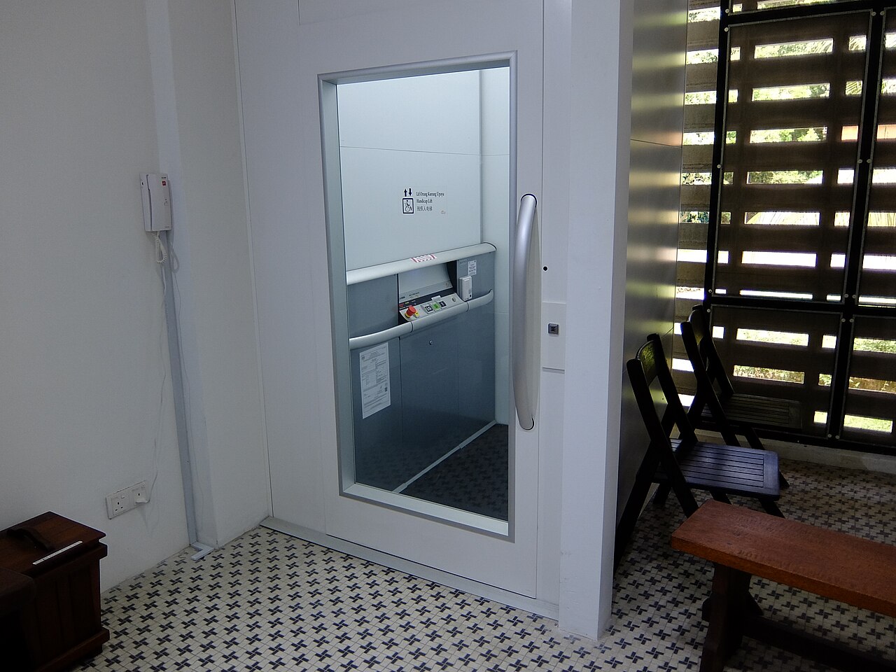A wheelchair lift at the Johor Area Rehabilitation Organisation in Johor Bahru, Malaysia