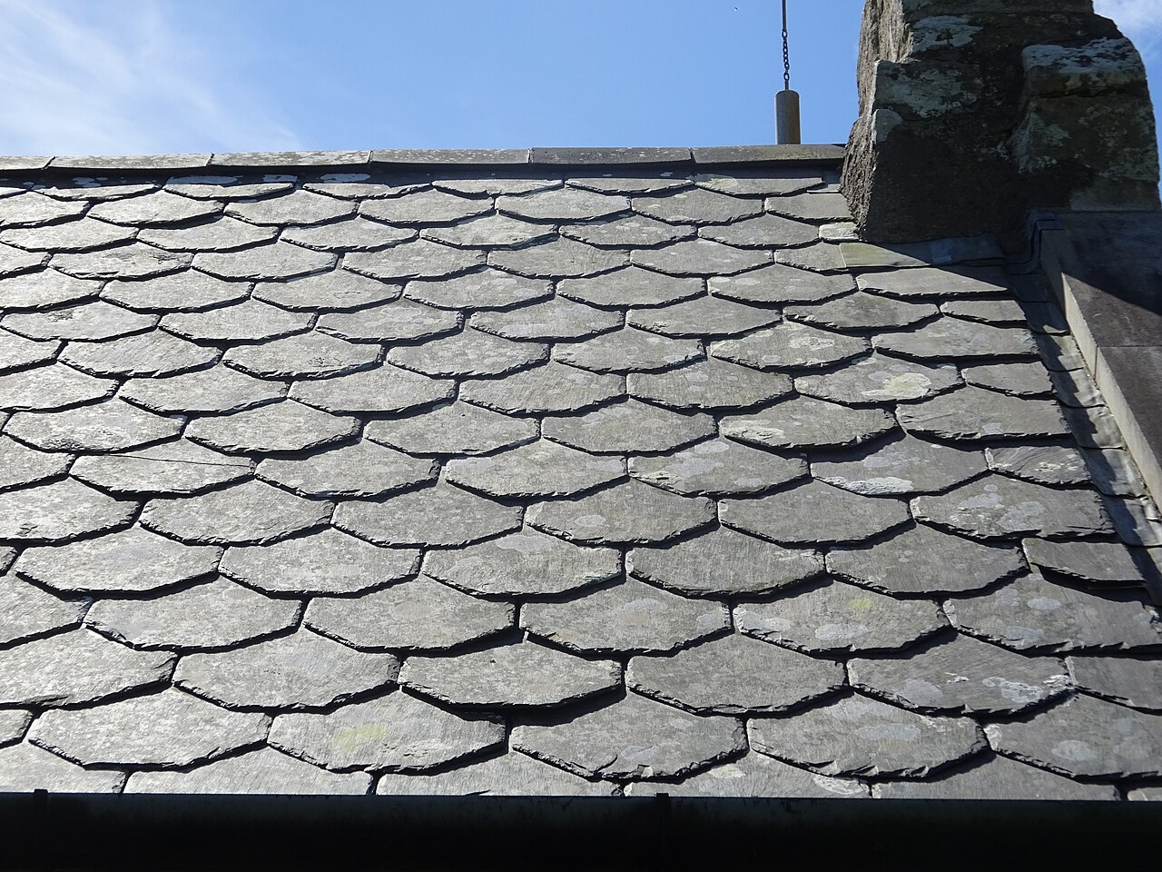 Natural slate roof on St Beuno's Church, Trefdraeth, Anglesey