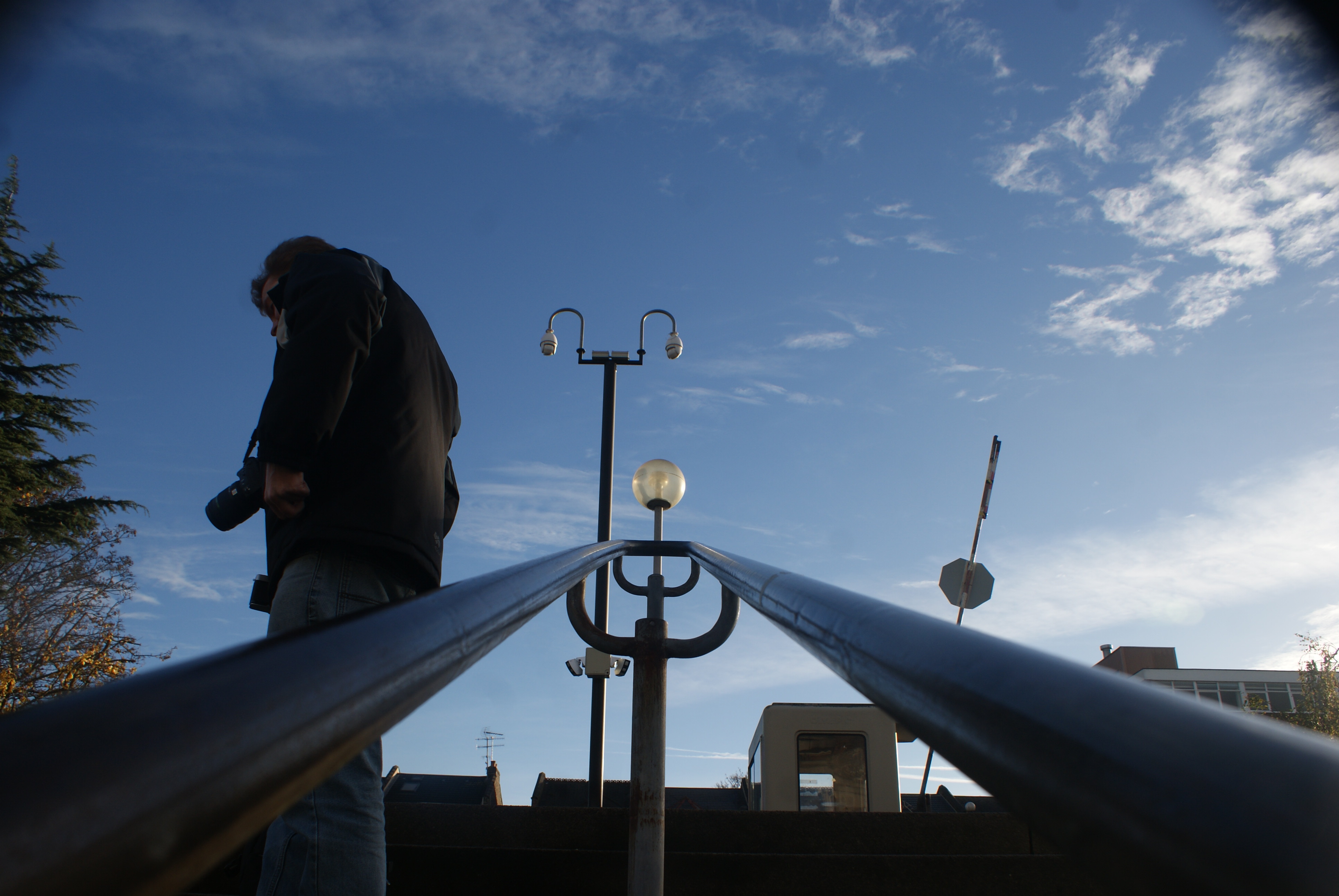 Metal handrails running up a flight of external steps at Waltham Forest College