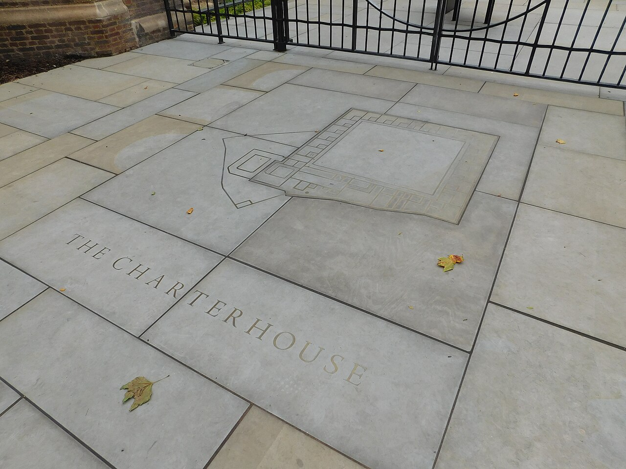 Stone paving slabs outside The Charterhouse, Charterhouse Square, London