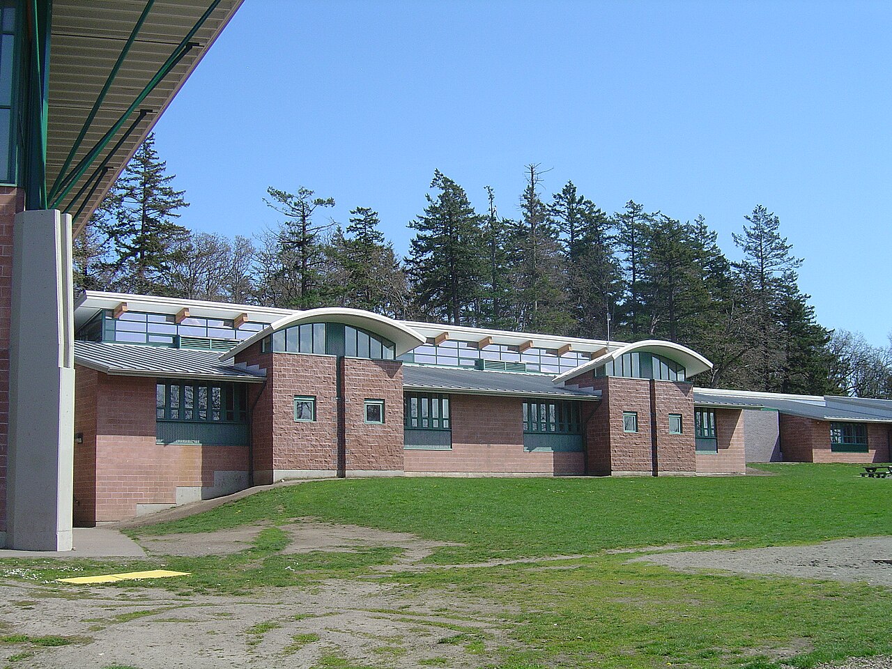 A school building in British Columbia with post and beam construction using glulam beams