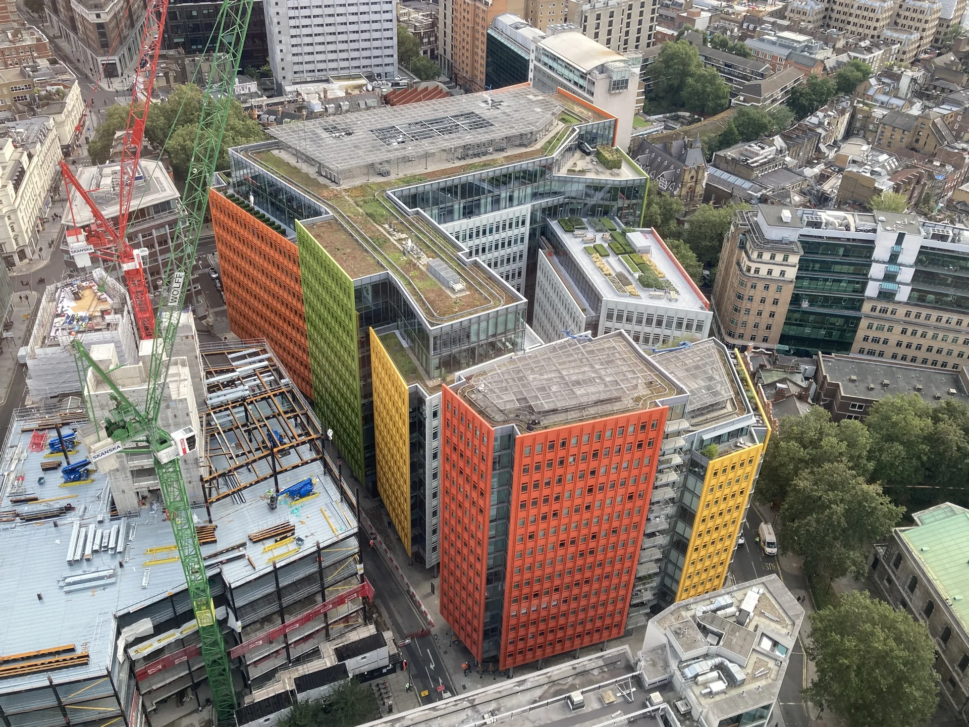 The Central Saint Giles buildings in London, clad in coloured glazed terracotta