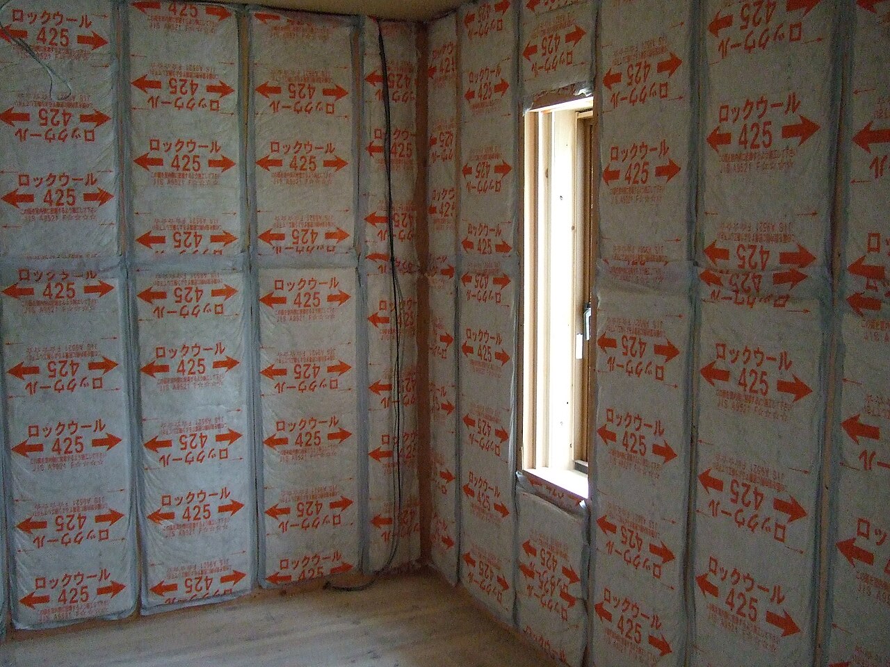 Mineral wool insulation fitted in a room being sound-proofed