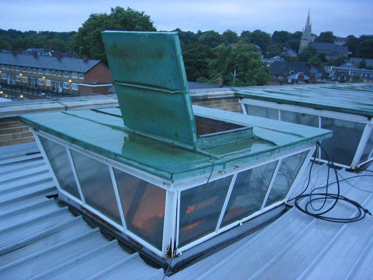 A roof hatch on the roof of Meridian House, Greenwich, London