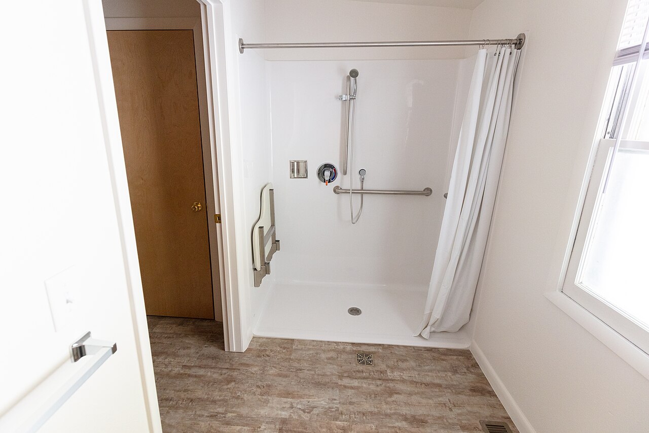 A shower in renovated staff accommodation at Yellowstone National Park