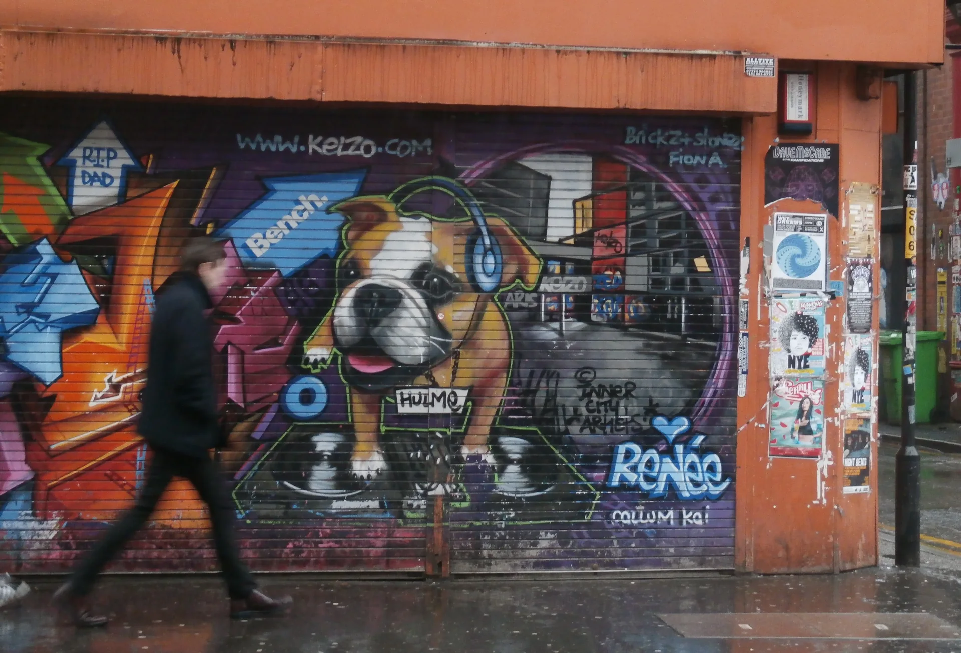 Roller shutters on buildings in Stevenson Square, Manchester