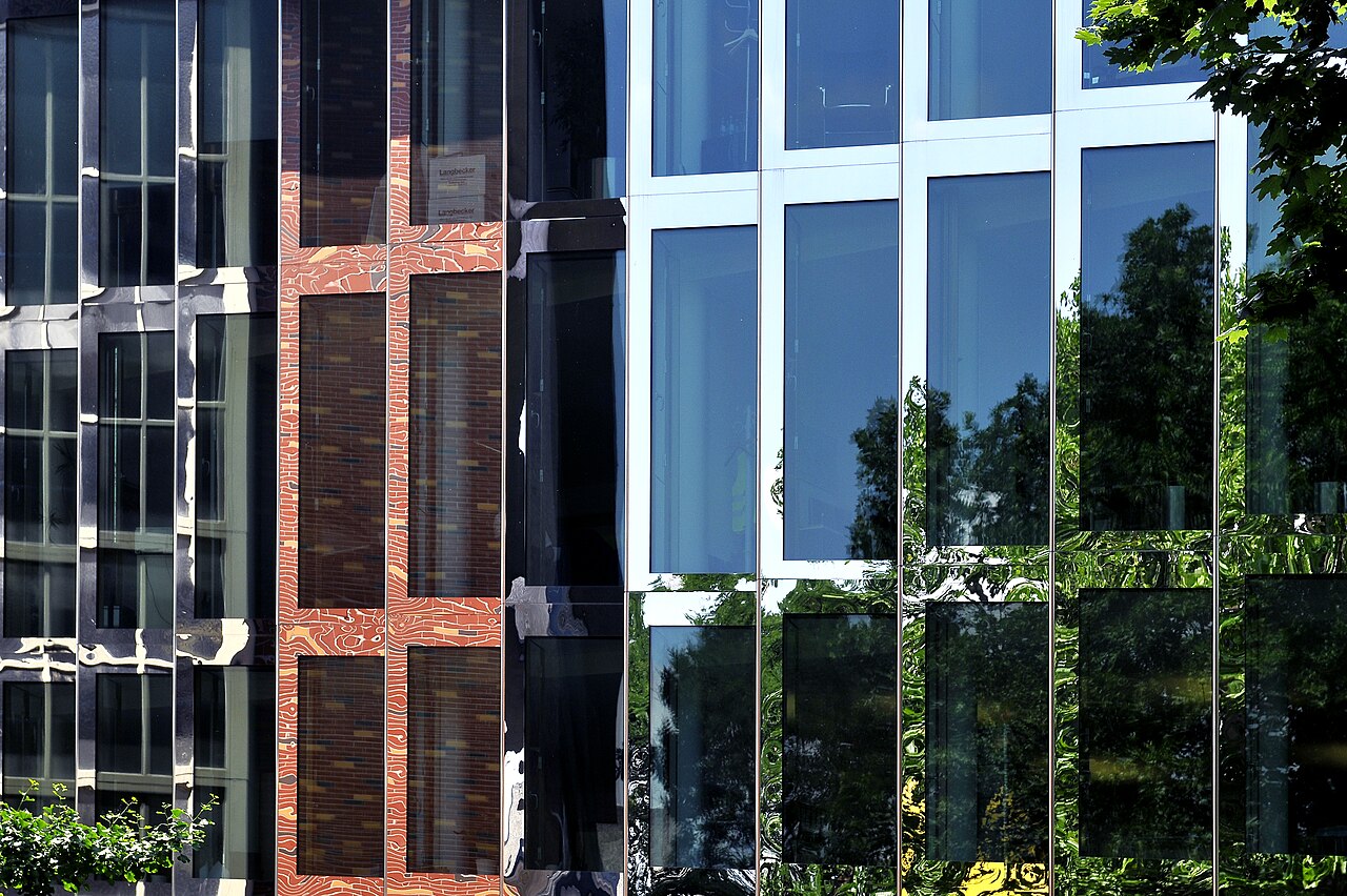 Metal and glass facades on office buildings in Frankfurt