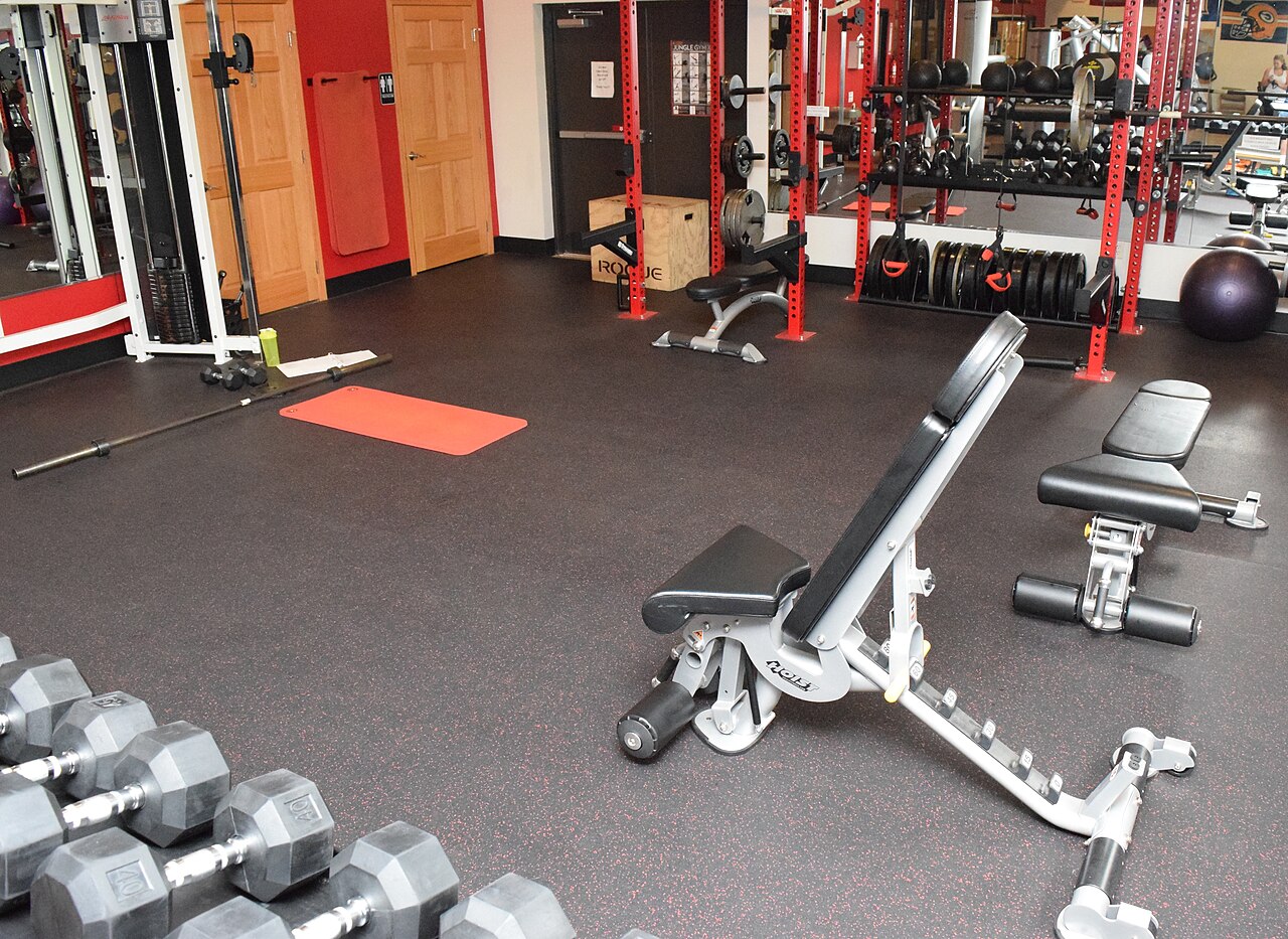 Rolled rubber flooring installed in a fitness centre