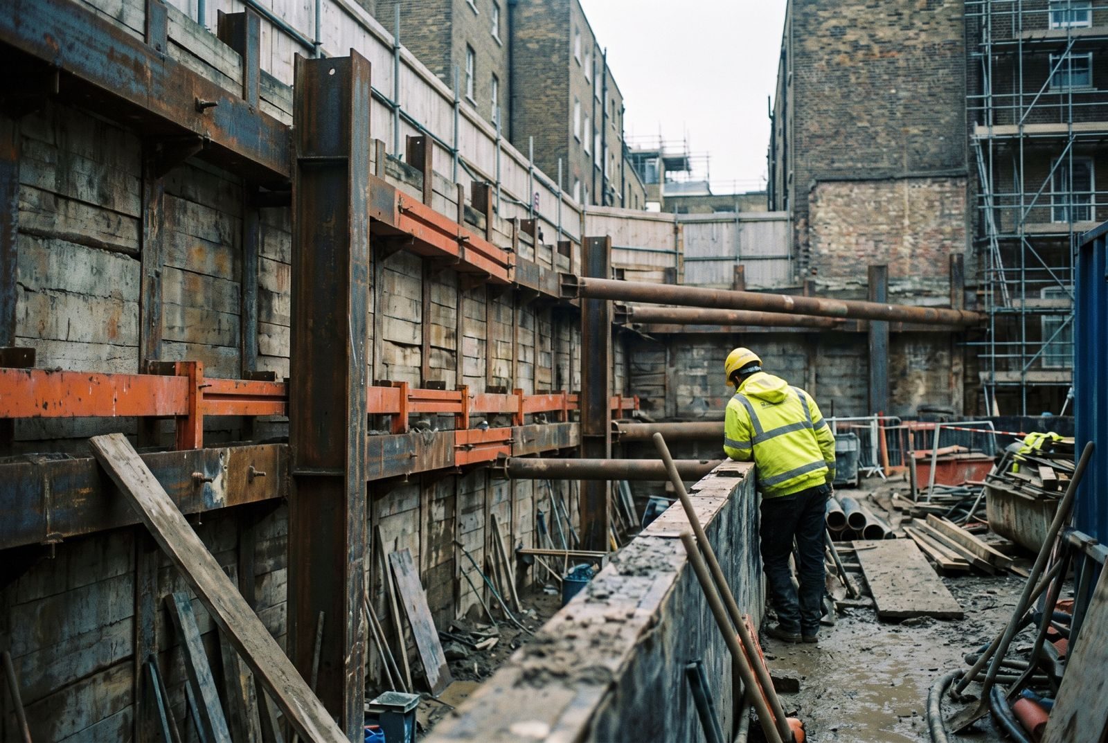 Propped basement excavation on a London site