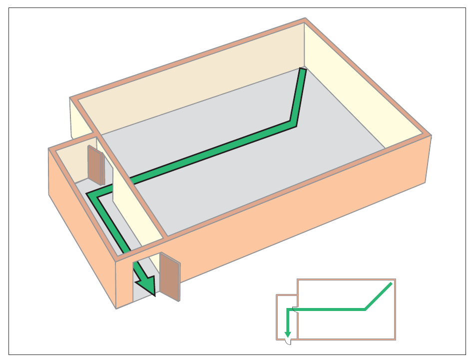 Figure 41: Ground floor with a single exit (escape via a lobby)