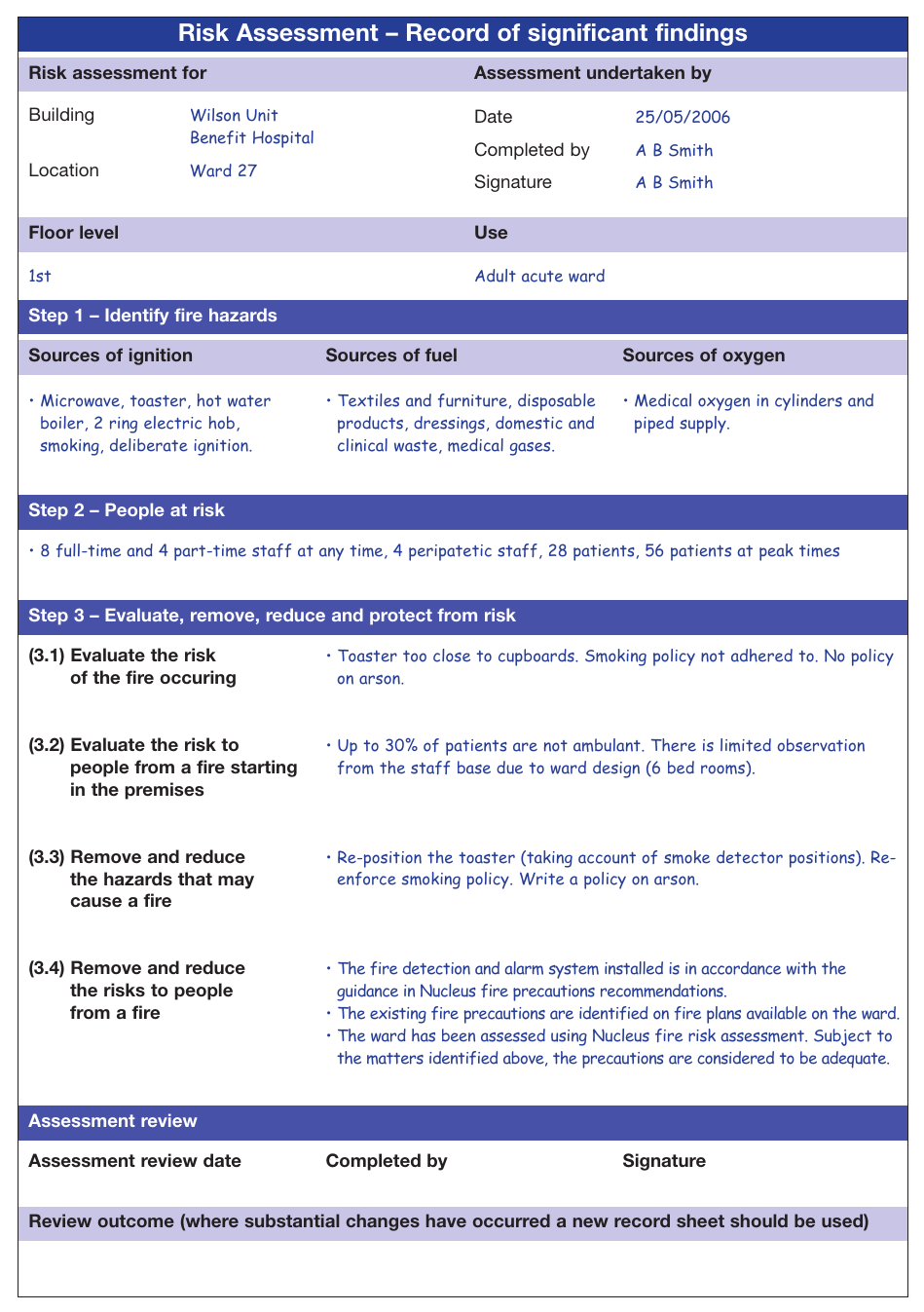 Figure 62: Example record of significant findings – Nucleus hospital design