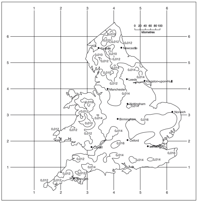 Diagram 2 Rainfall intensities for design of drainage from paved areas and