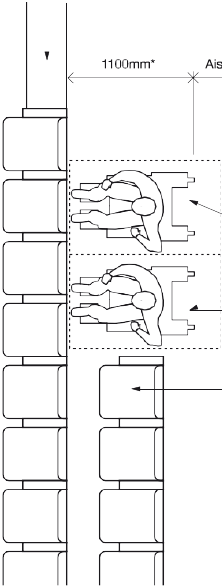 Diagram 14 Possible location of wheelchair spaces in front of a rear aisle
