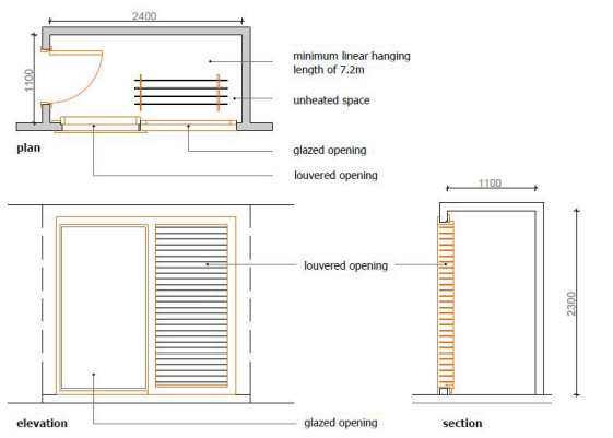 Figure 7.7 Example of passively heated and ventilated dedicated internal drying space