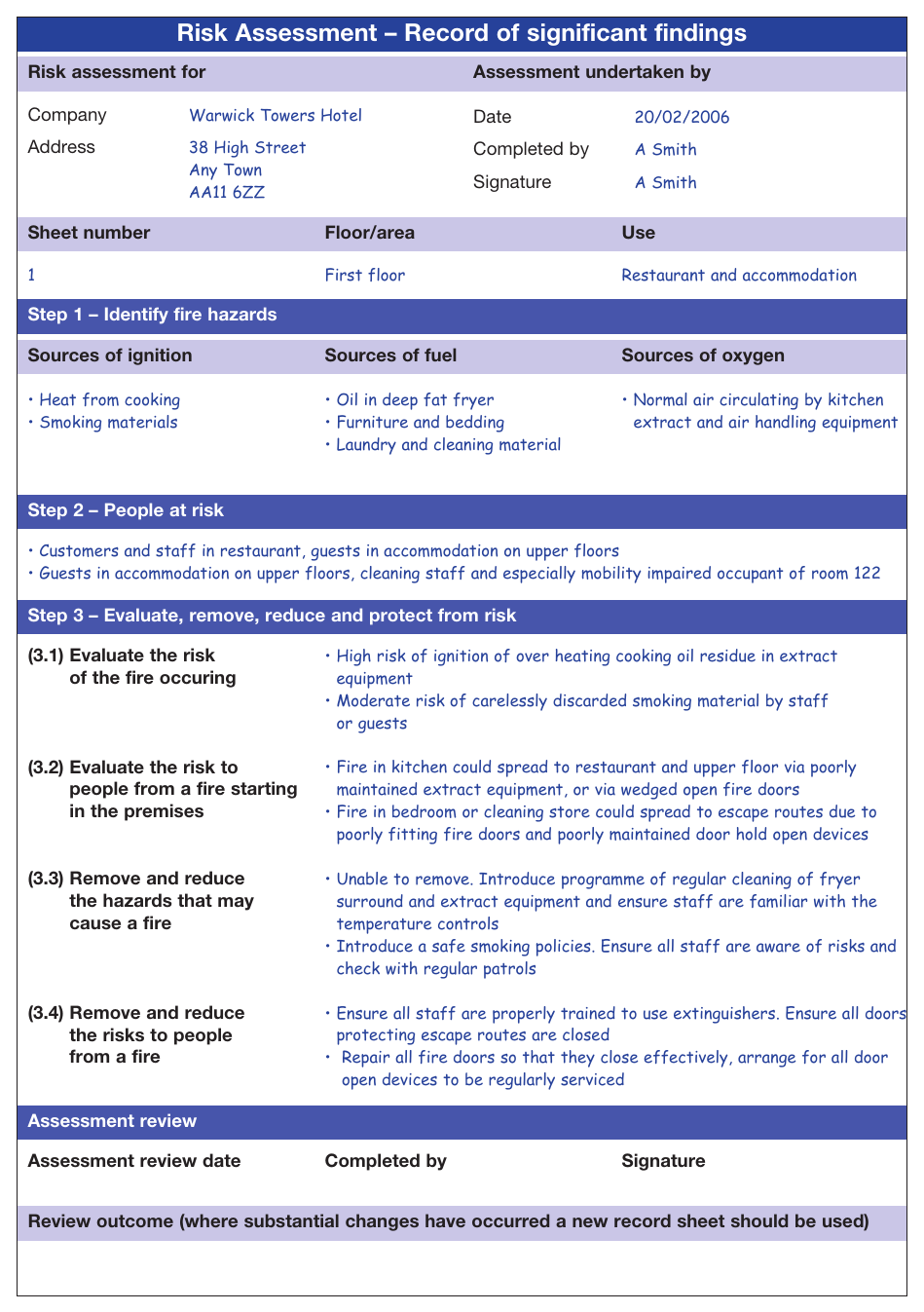 Figure 63: Example record of significant findings