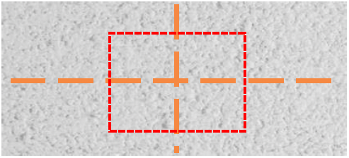 Figure showing close up elevation view at junction between horizontal and vertical compartments and the extent of render to be removed for inspection