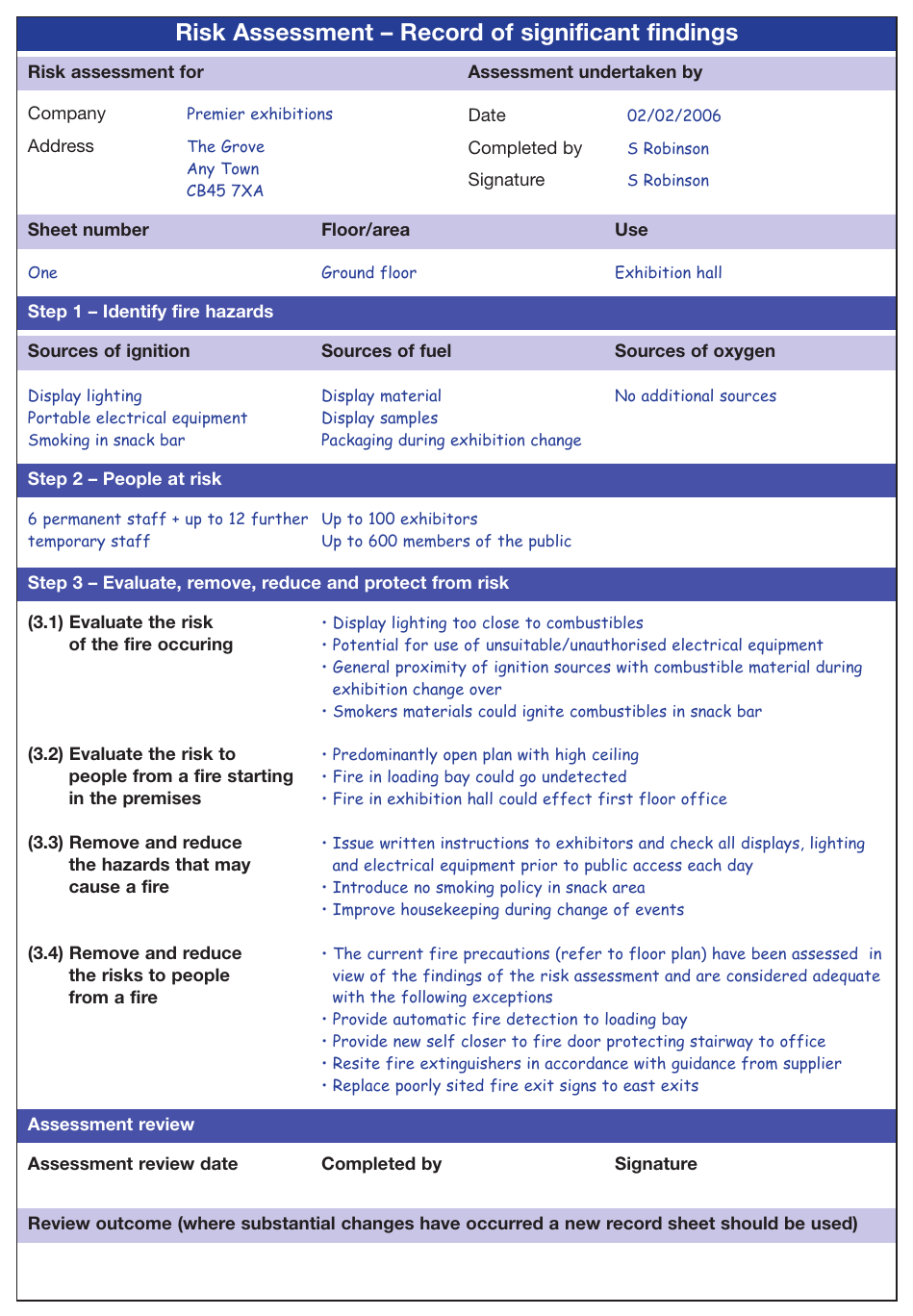 Figure 63: Example record of significant findings