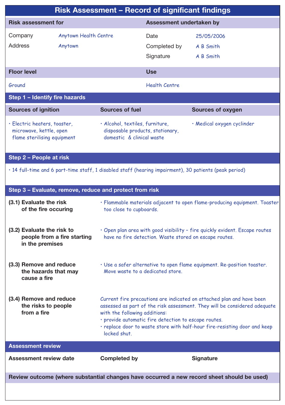 Figure 59: Example record of significant findings – independent patient occupancy