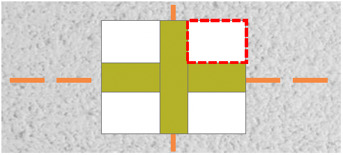 Figure showing close up elevation view of removal of insulation material at junction between horizontal and vertical compartments to inspect mineral wool fire barrier
