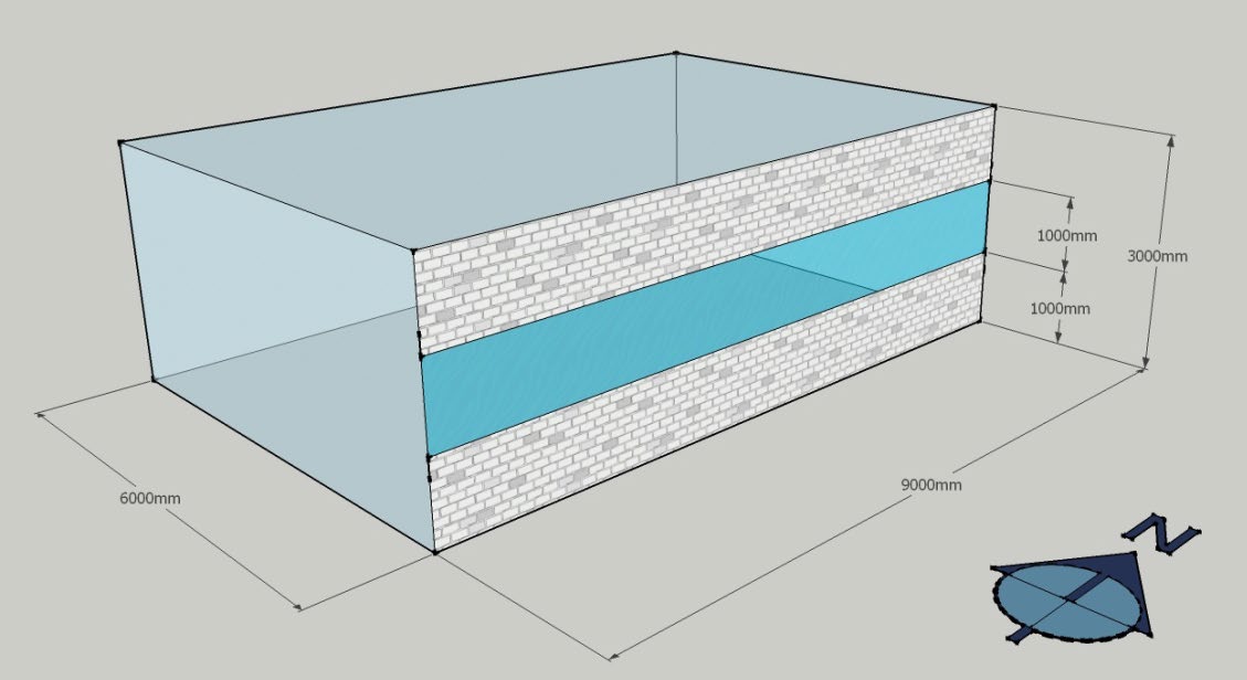Figure 1 Isometric view of standard test-space for benchmark glazing type 1