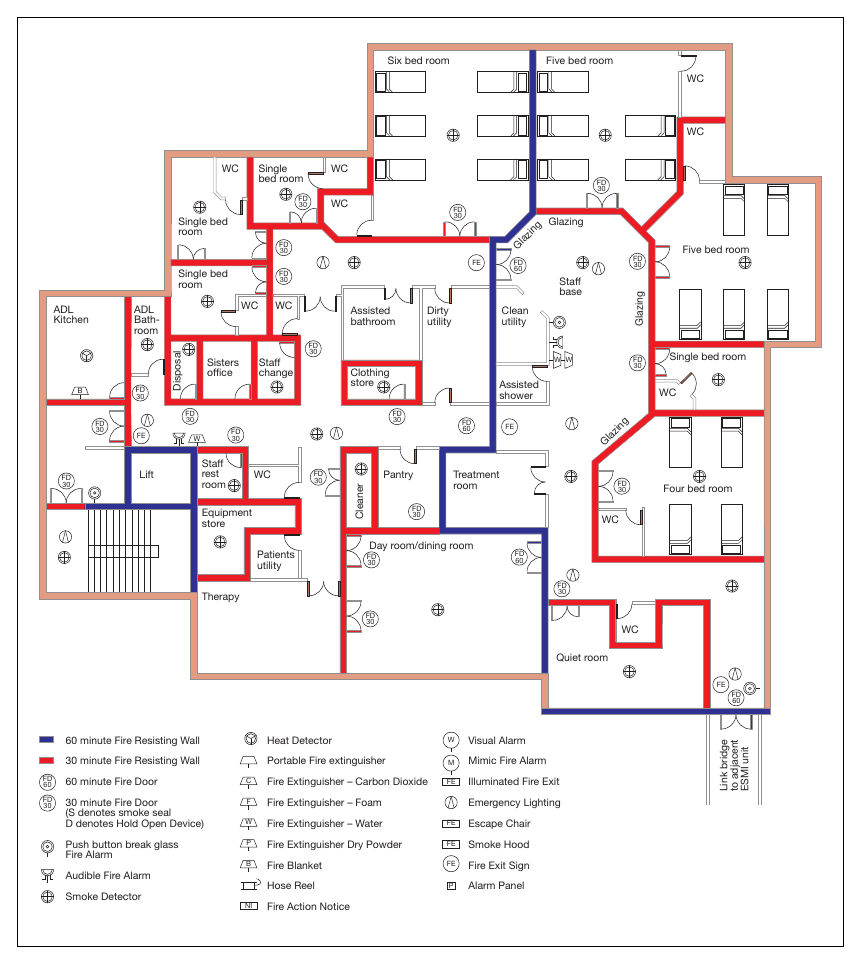 Figure 12: Example of a line drawing showing general fire safety precautions