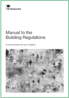 Cover of the Manual to the Building Regulations, showing its title, subtitle and an abstract monochrome image.