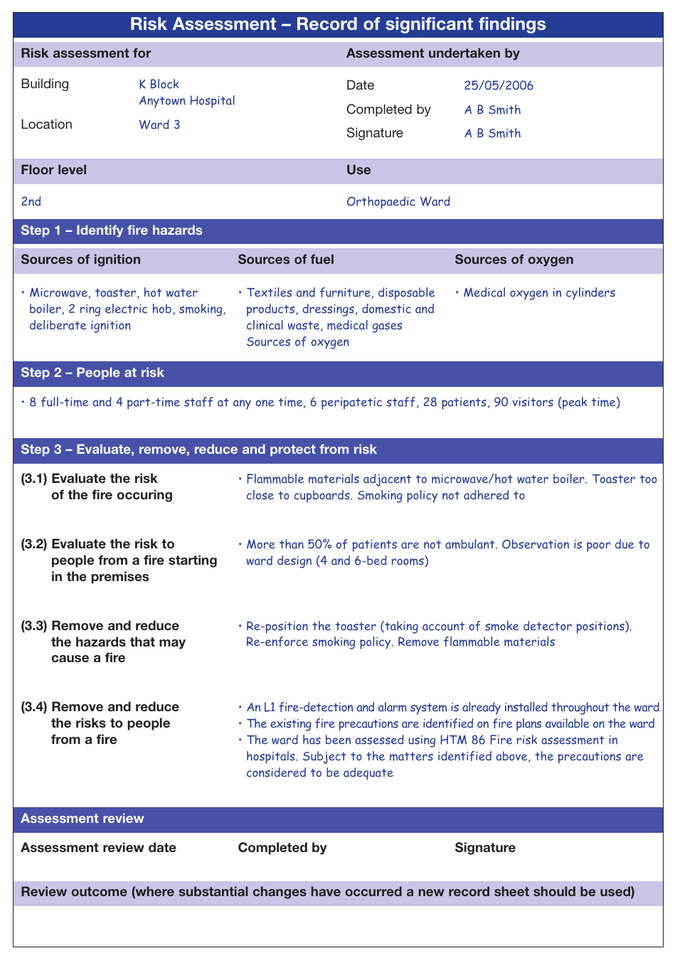 Figure 60: Example record of significant findings – dependent patient occupancy